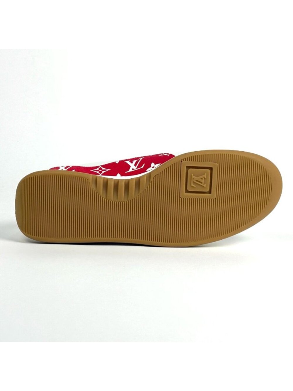 Louis Vuitton Logo Sneakers Monogram Supreme Shoes Leather White Red - Picture 3 of 9
